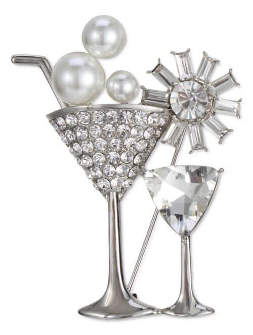 Charter Club Silver-Tone Crystal & Imitation Pearl Cocktail Pin, Created for Macy's