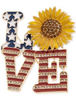 Holiday Lane Gold-Tone Pave Crystal Sunflower Flag Love Pin, Created for Macy's