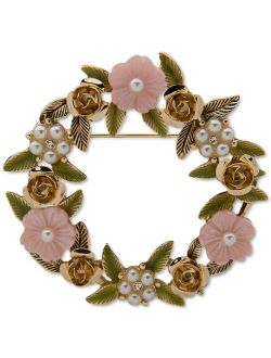 Gold-Tone Crystal & Imitation Pearl Flower Wreath Pin
