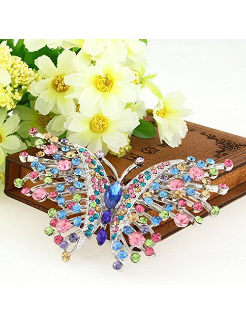 EVER FAITH Swallowtail Butterfly Brooch Multicolor Austrian Crystal Silver-Tone