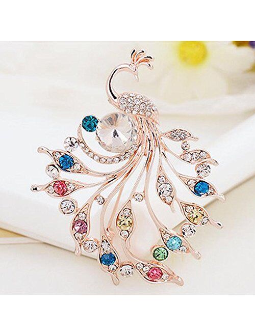 Comelyjewel Brooch Pin Women's Peacock Color Rhinestones Breastpin for Wedding/Banquet/Bouquet