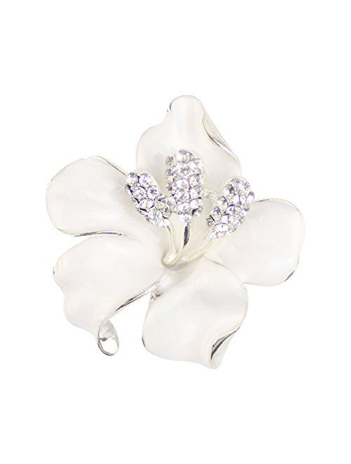 Merdia Brooch Pin for Women Flowers Brooch with Created Crystal White 29.8g