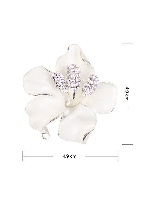 Merdia Brooch Pin for Women Flowers Brooch with Created Crystal White 29.8g
