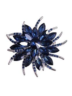Merdia Flower Brooches Pin for Women Brides Created Crystal Brooch Blue