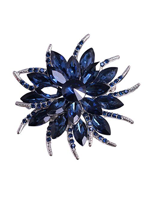 Merdia Flower Brooches Pin for Women Brides Created Crystal Brooch Blue