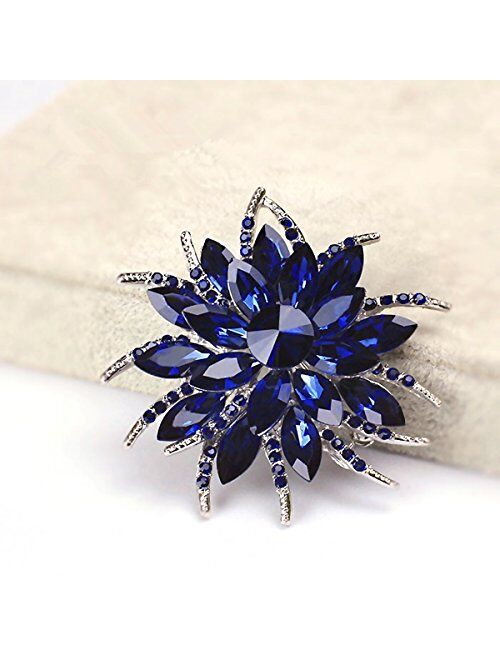 Merdia Flower Brooches Pin for Women Brides Created Crystal Brooch Blue