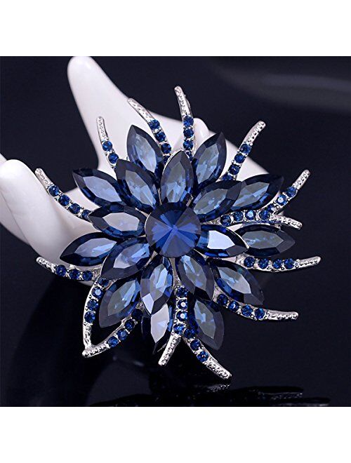 Merdia Flower Brooches Pin for Women Brides Created Crystal Brooch Blue