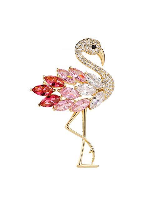 SKZKK Colourful Flamingo Brooches Diamond Broaches for Women Crystal Rhinestone Animal Pins Colorful Diamond Party Vintage Womens Jewelry
