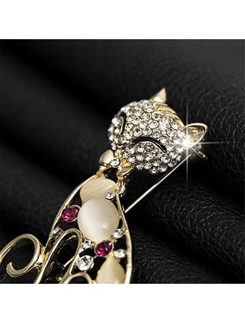 LALANG Women Vintage Black Crystal Cute Cat Brooch Pins Clothing Bag Accessories