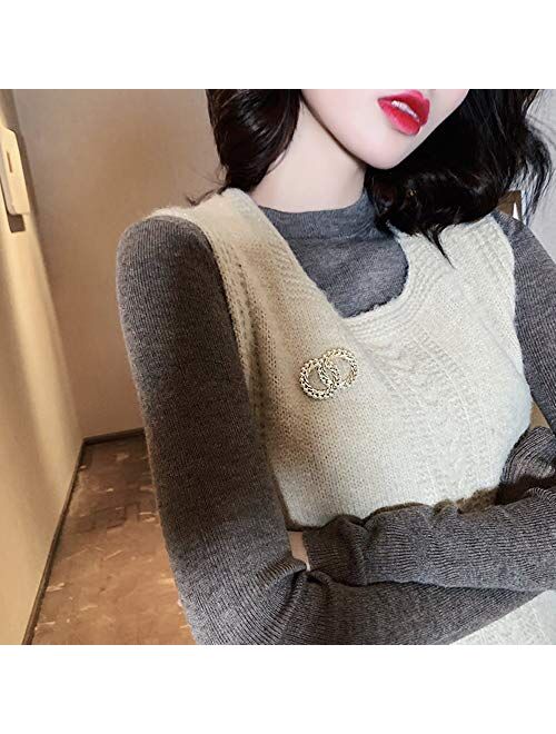 ROFARSO Round Brooch Pin for Women Girl Faux Pearl Lapel Pin for Wedding Party Ball