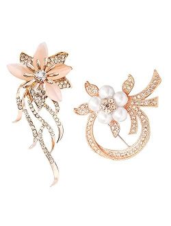Unaone Brooches for women, Set of 2 Rhinestone brooch pins, Elegant Gold Crystal Floral Wedding Bouquet Brooch