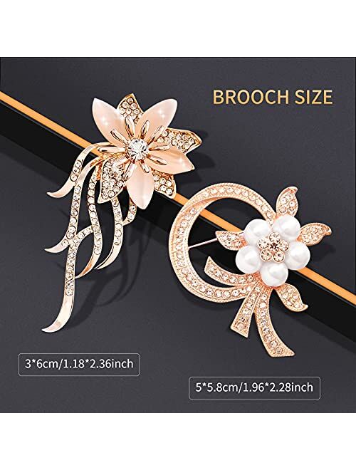 Unaone Brooches for women, Set of 2 Rhinestone brooch pins, Elegant Gold Crystal Floral Wedding Bouquet Brooch