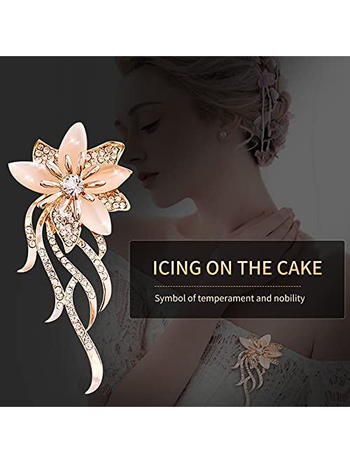 Unaone Brooches for women, Set of 2 Rhinestone brooch pins, Elegant Gold Crystal Floral Wedding Bouquet Brooch