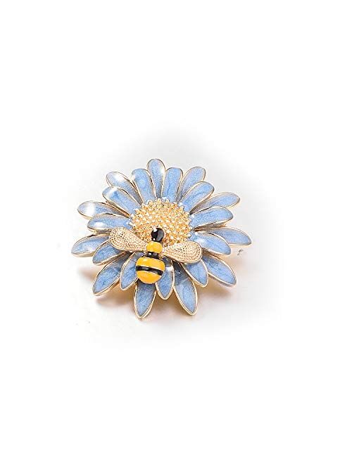 Yoursfs Floral Brooch Pin 18K Gold Plated Flower and Bee Decorative Garment Dress Jewelry for Women Cocktail Party Accessory Brooches Pin