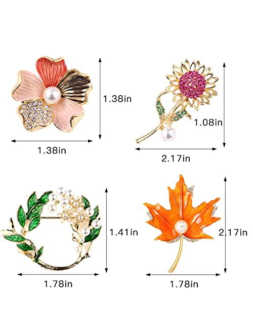 Goldaw 4 Pcs Elegant Flower Brooch Pin for Women Creative Pearl Rhinestone Brooch Pins and Leaf Brooch Pin for Women Girls Party Fashionable Gifts
