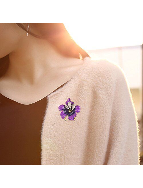 Merdia Brooch Pin for Women Flowers Brooch with Created Crystal Purple 29.8g