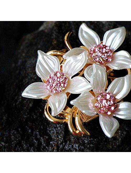 Merdia Brooch Pin for Women and Girls Stylish Flowers Brooch with Created Crystal 17.6g