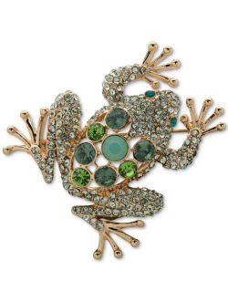 Gold-Tone Mixed Stone Frog Pin