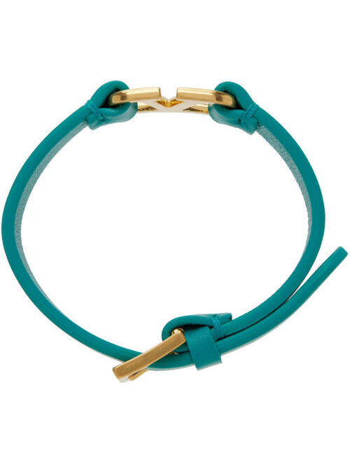 VALENTINO GARAVANI Green & Gold Leather VLogo Bracelet