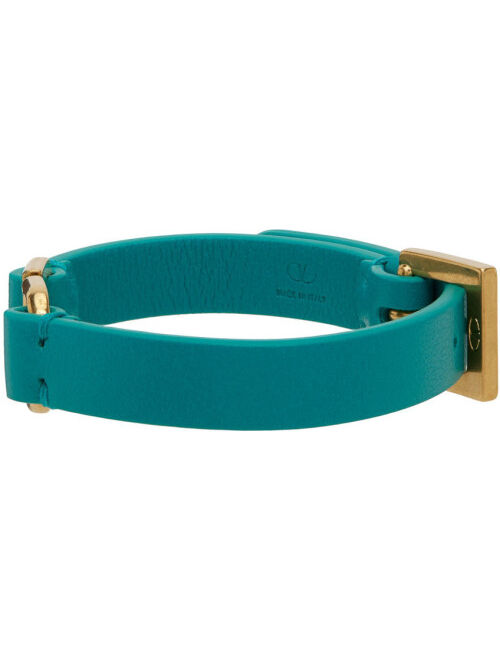 VALENTINO GARAVANI Green & Gold Leather VLogo Bracelet