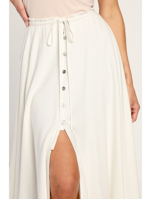 Lulus Best Beginnings Ivory Button-Front Midi Skirt