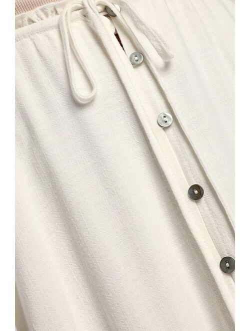 Lulus Best Beginnings Ivory Button-Front Midi Skirt