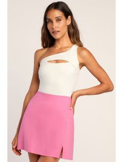 A Chic Affair Hot Pink Linen Mini Skirt