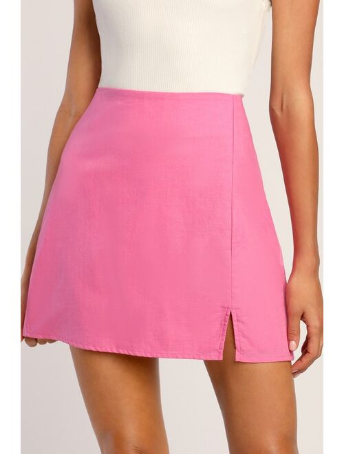Lulus A Chic Affair Hot Pink Linen Mini Skirt