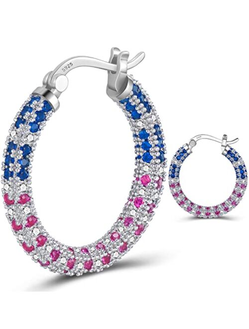 925 Sterling Silver Post Hoop Earrings for Women Gilrs Multcolors Cubic Zirconia 14K Gold Plated Chunky Silver Gold Hoop Earrings weinuo Jewelry