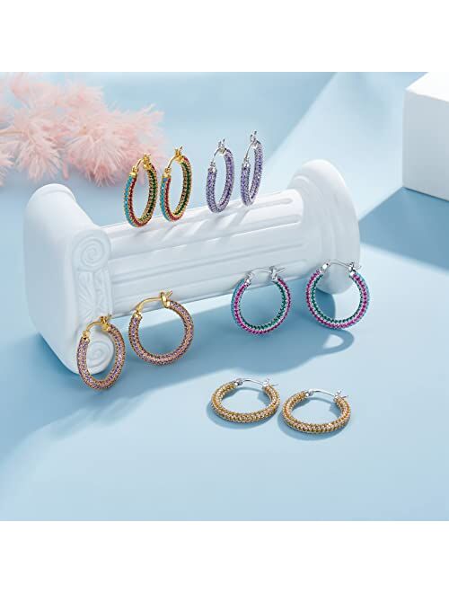 925 Sterling Silver Post Hoop Earrings for Women Gilrs Multcolors Cubic Zirconia 14K Gold Plated Chunky Silver Gold Hoop Earrings weinuo Jewelry