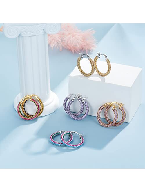 925 Sterling Silver Post Hoop Earrings for Women Gilrs Multcolors Cubic Zirconia 14K Gold Plated Chunky Silver Gold Hoop Earrings weinuo Jewelry