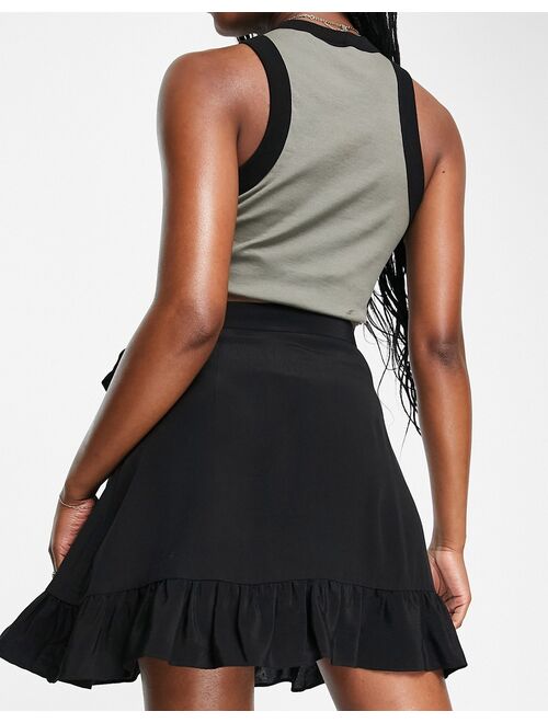 Topshop ruffle wrap mini skirt in black