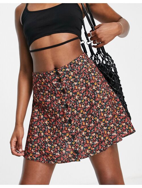 Topshop button up grunge ditsy mini skirt in multi