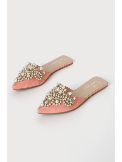 Flora Ivory Satin Pearl Embroidered Pointed-Toe Flats