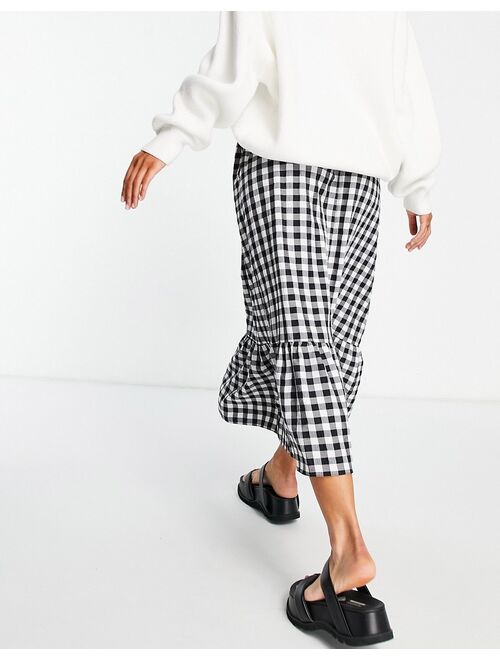 ASOS DESIGN tiered midi skirt with pockets in gingham