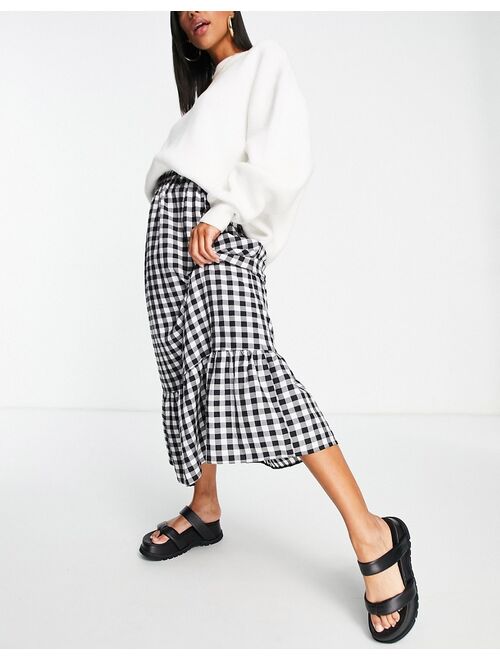 ASOS DESIGN tiered midi skirt with pockets in gingham