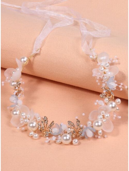 Shein Toddler Girls Faux Pearl & Rhinestone Decor Hair Band