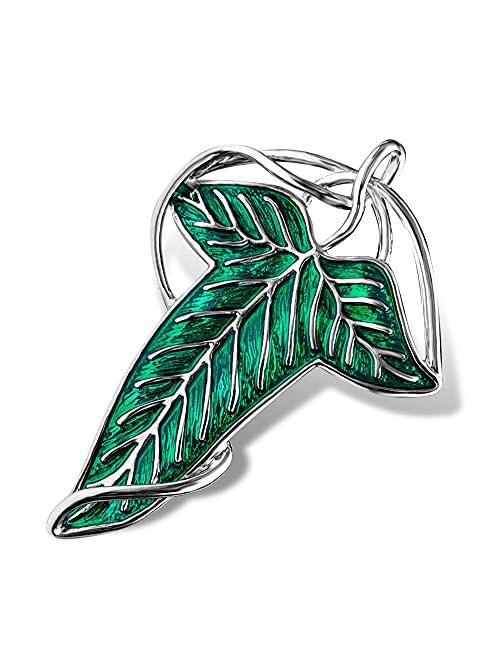 Baha Mut Bahamut Christmas Elegant Elven Green Tree Leaf Enamel Pins Brooch for Women Men Suit Pendant Necklace,Cloak Clasp Brooches Cosplay Jewelry