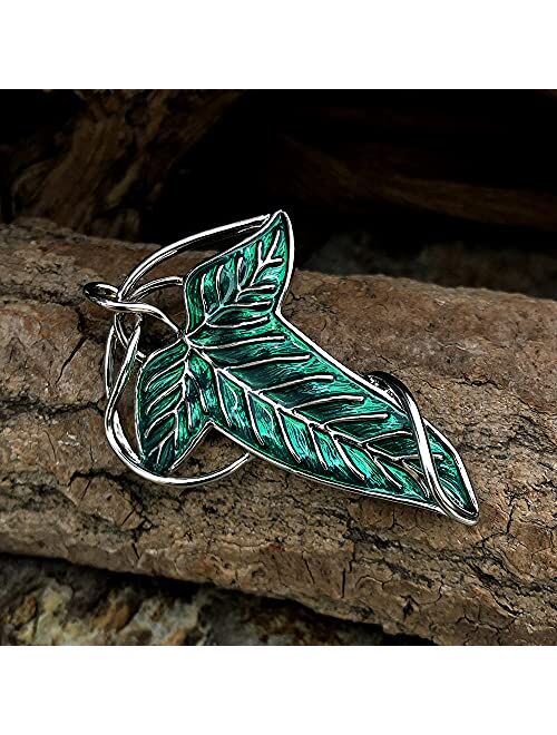 Baha Mut Bahamut Christmas Elegant Elven Green Tree Leaf Enamel Pins Brooch for Women Men Suit Pendant Necklace,Cloak Clasp Brooches Cosplay Jewelry