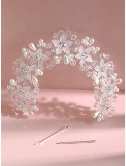 1pc Toddler Girls Faux Pearl Decor Hair Accessory With 2pcs Bobby Pin
