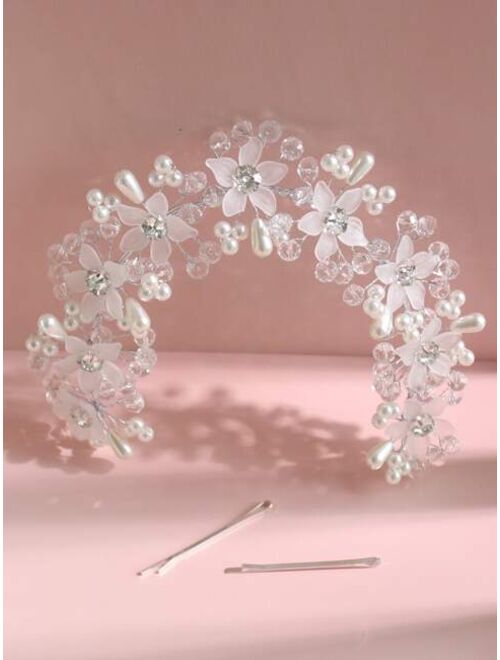 Shein 1pc Toddler Girls Faux Pearl Decor Hair Accessory With 2pcs Bobby Pin