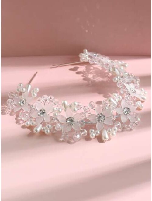 Shein 1pc Toddler Girls Faux Pearl Decor Hair Accessory With 2pcs Bobby Pin
