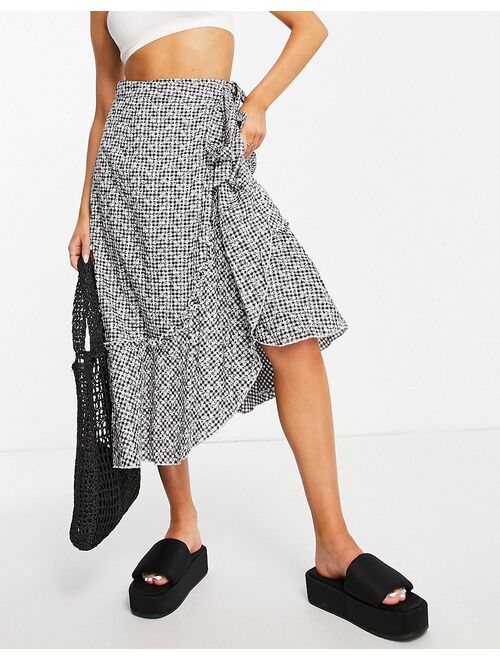 Little Mistress front midi skirt in embroidered gingham - part of a set