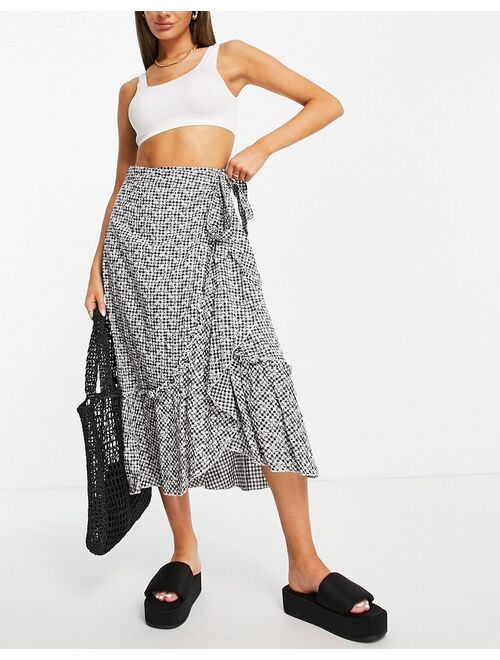 Little Mistress front midi skirt in embroidered gingham - part of a set