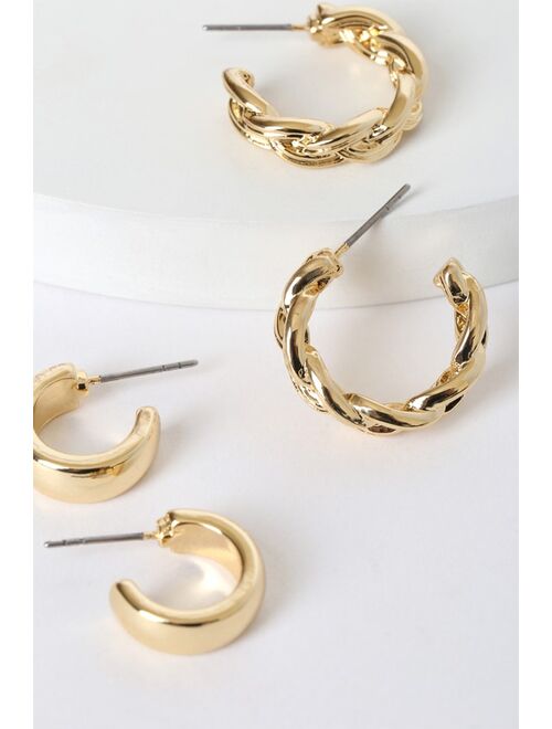 Lulus Perfect Pair 14KT Gold Huggie Hoop Earring Set