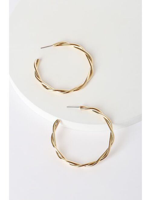 Lulus Saw Your Style Gold Twisted Hoop Earrings