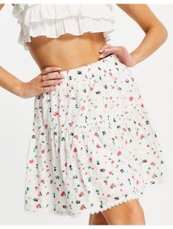 Y.A.S tiered mini skirt in white print - part of a set