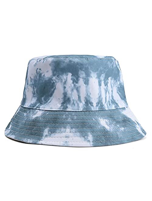 Juejuezi Unisex Bucket Hat Tie Dye Print Mens Womens Windproof Sun Hats Summer Foldable Fisherman Caps