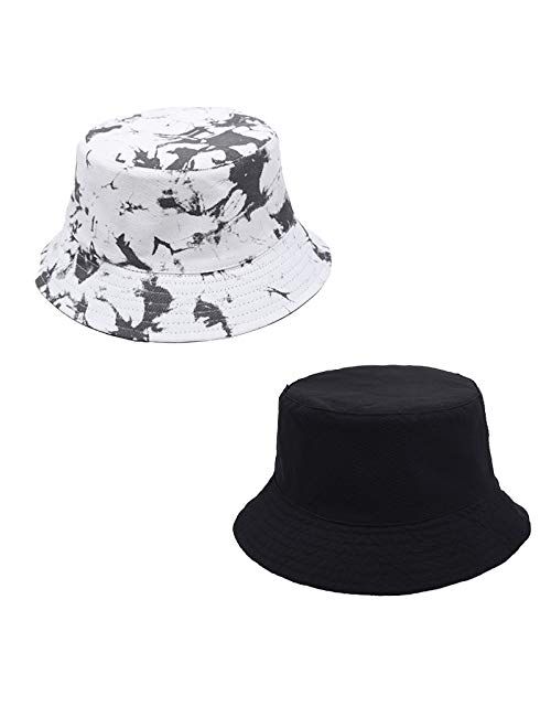 Bearun Tie Dye Bucket Hat Reversible Cotton Multicolored Fisherman Cap Packable Sun Hat