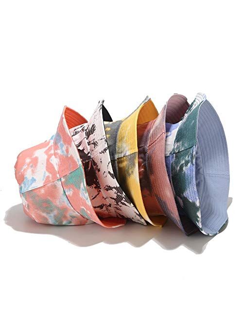 Bearun Tie Dye Bucket Hat Reversible Cotton Multicolored Fisherman Cap Packable Sun Hat